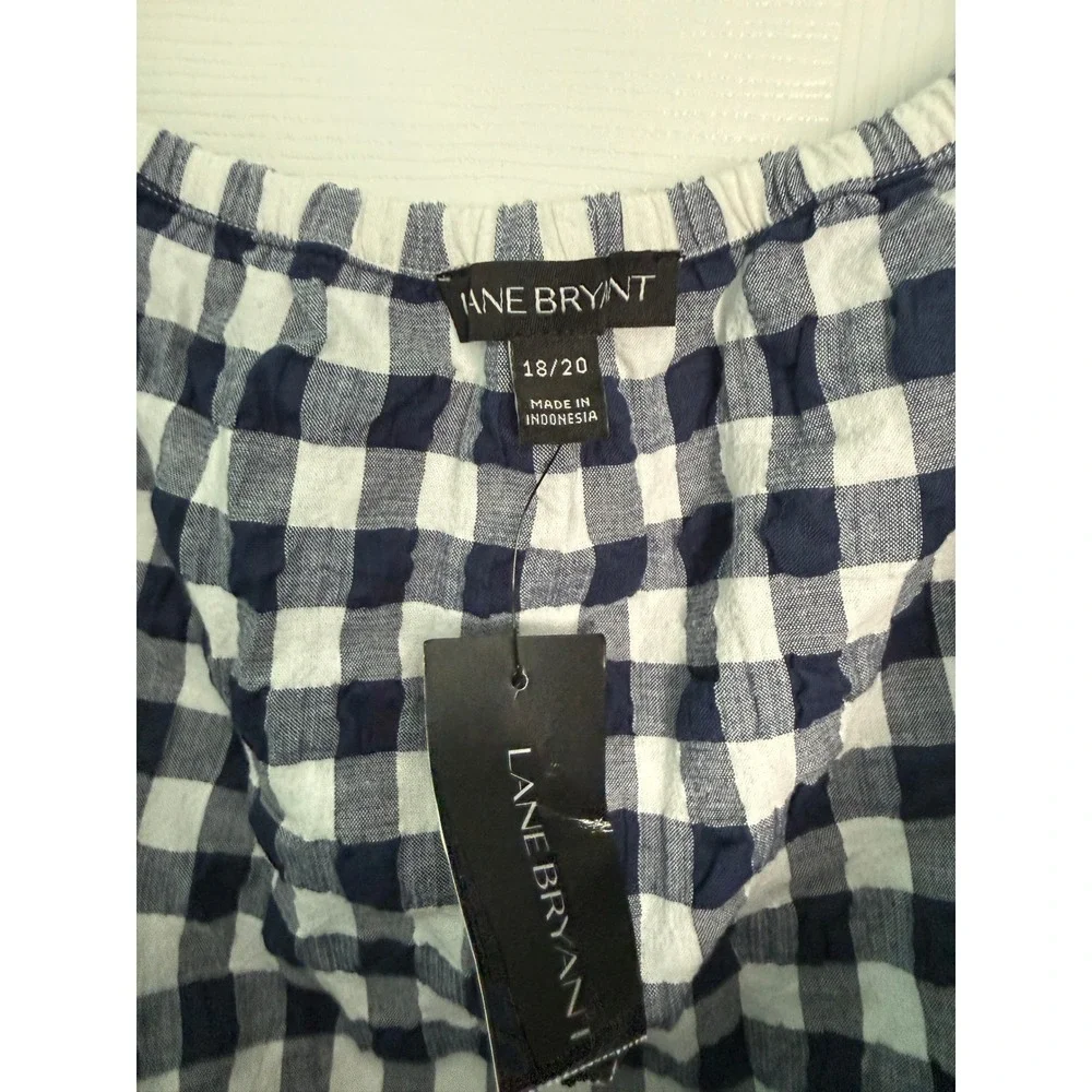 Lane Bryant Navy White Gingham Off Shoulder Ruffle Sleeve Top Plus 18/20 NWT